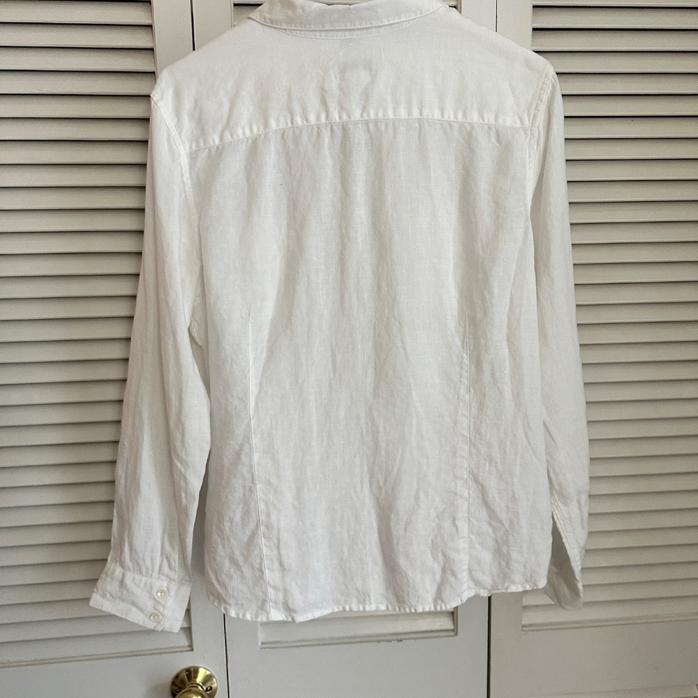 Talbots 100% Irish Linen White Long Sleeve Button Up Blouse Large - Picture 5 of 13
